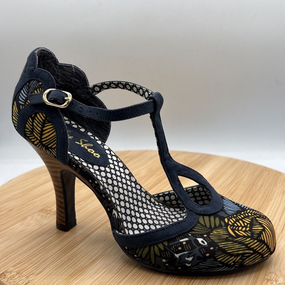 Ruby Shoo Polly T-Strap Tropical Floral High Heel Shoes Size 5 Retro Rockabilly